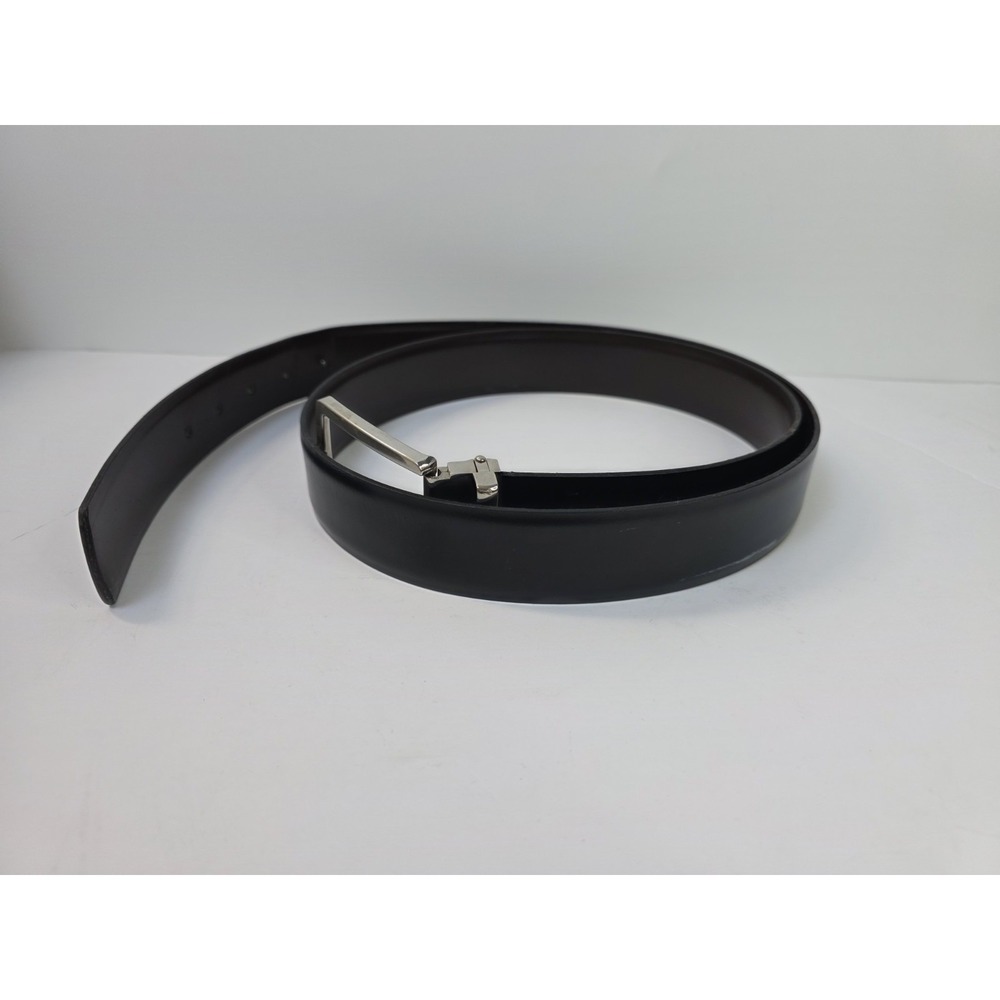 Black Brown Leather Belt with Silver-Tone Buckle Size 56